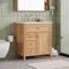 Meuble-lavabo de 30 po avec lavabo, meuble-lavabo en bois avec tiroir rabattable, 2 tiroirs à fermeture en douceur, 1 porte à fermeture en douceur, bois massif et panneau de fibres à densité moyenne, poignées en bois élégantes