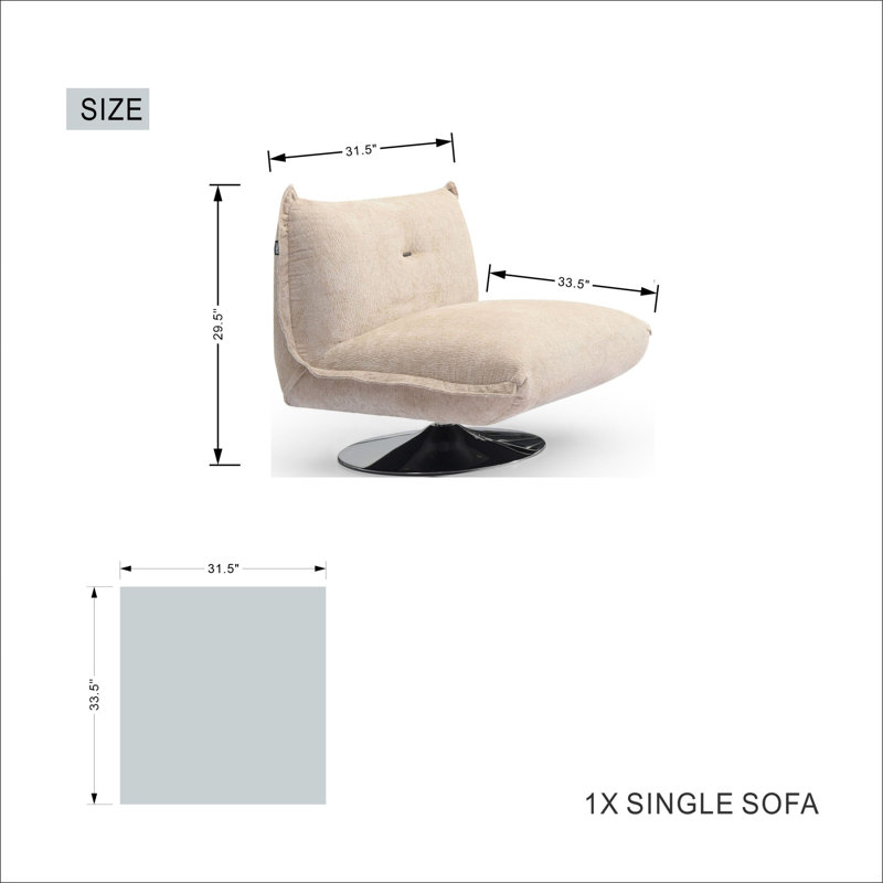Fauteuil d'appoint pivotant large 31,5 po Prattsburgh, Polyester beige
