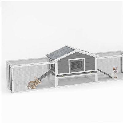 2-Storey Large Wooden Rabbit Hutch Pet House with Ramps, Lockable Doors, Run Area and Asphalt Roof for Outdoor Use,Easy to Assemble and Durable with  Cleaning Tray and Waterproof Roof