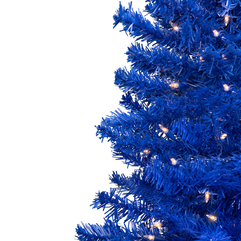 Pre-Lit Medium Artificial Pine Christmas Tree - Royal Blue - Clear Lights, 4'