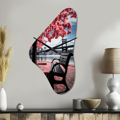 Tanasie Pittsburgh Beautiful Cityscape - Unique Shape Industrial Metal Wall Clock, Pink Wall Clock Print