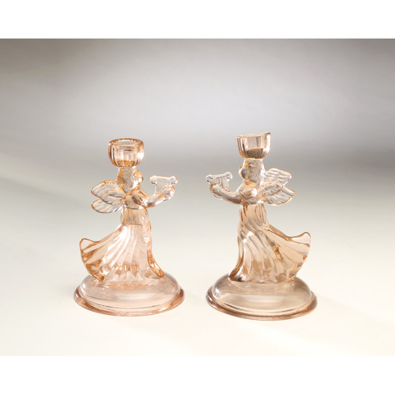 Bougeoir en verre ange 8 ", Rose