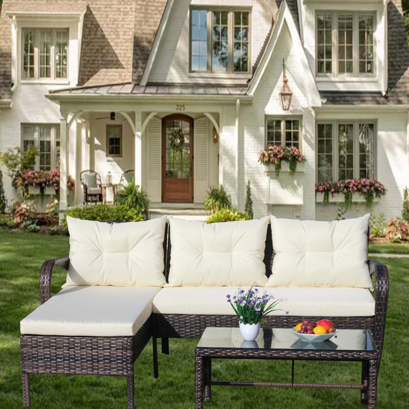 Canapé modulaire d'extérieur en osier 3 pièces avec coussins de siège