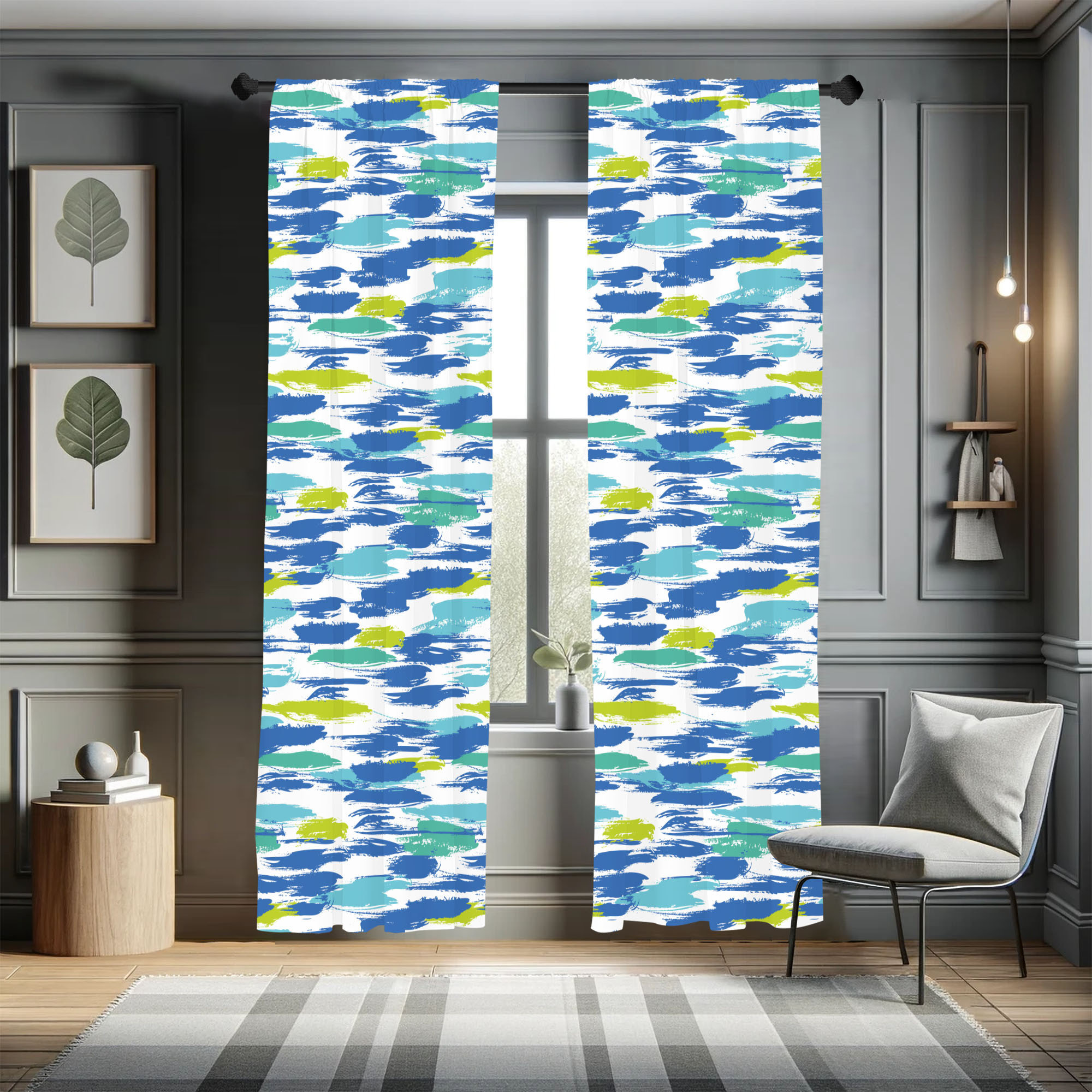 Wrought Studio™ Abstract Curtains, Modern Bold Strokes Art, Pair of 28 ...