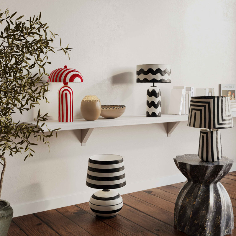 Maiori Red and White Striped Papier Mache Table Lamp