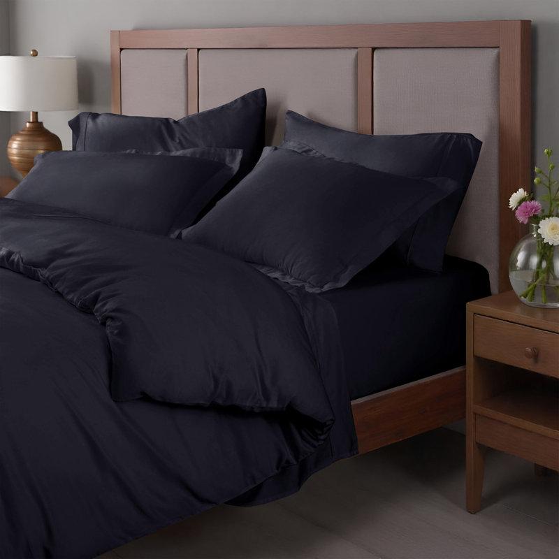 Ensemble de housse de couette de luxe en coton égyptien à densité de tissage 400 fils avec taies décoratives, Marine