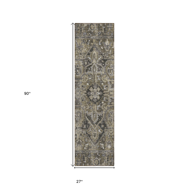 Asil 8' Taupe Oriental Washable Indoor Outdoor Runner Rug