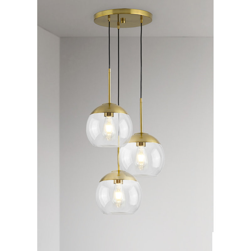 Luminaire suspendu en verre Shynar Globe, Clair, Laiton brossé