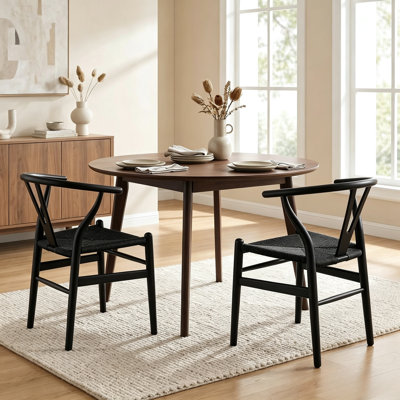 Chaises de salle à manger en rotin de bois massif de 21,65 po de largeur, peinture sans base à base d'eau sans assemblage de chaises Mid-Century Boho avec siège en canne tressée pour la salle à manger (ensemble de 2)