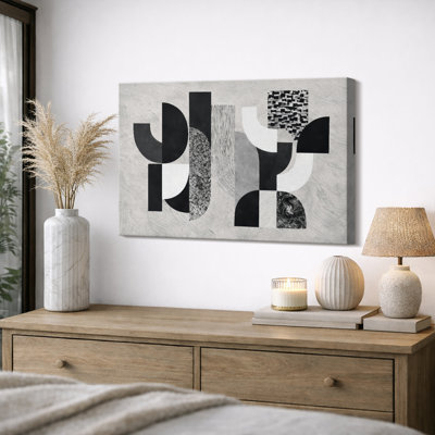 Abstract Black White Geometric Arch Pattern Artwork, Modern Living Room Pictures, Framed Canvas Giclee Print Wall Art