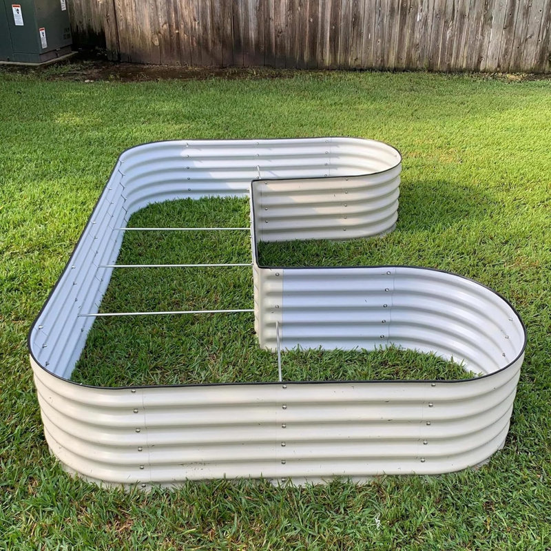 17" Tall U-Shaped Metal Outdoor Raised Garden Bed, 17" H x 66" W x 102" D, Pearl White