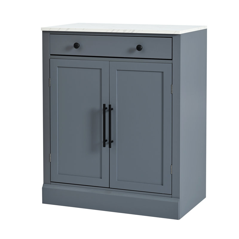 Coffee Bar Cabinet with Drawer, 2 Adjustable Shelves and 2 Door Shelves for Dining, Kitchen, Gray