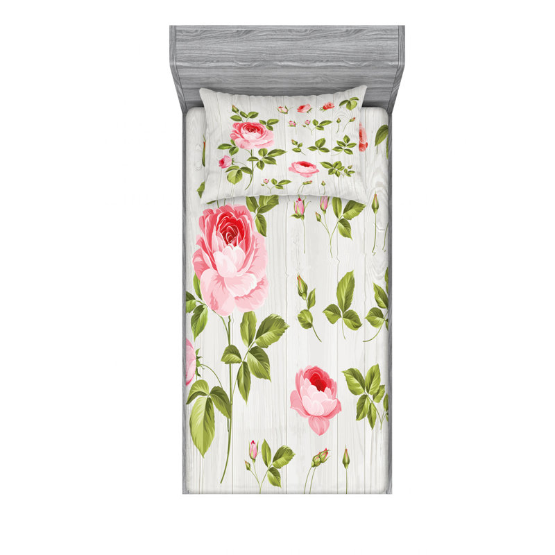 Microfiber Floral Sheet Set, Twin XL Sheet Set with Fitted Sheet