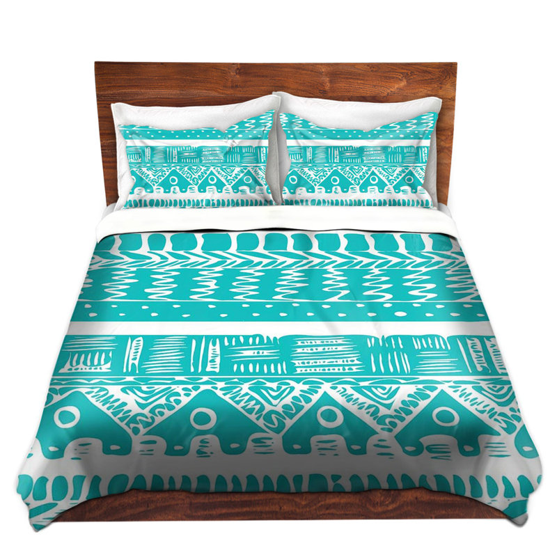 Ensemble de housse de couette boho aztec, 1 housse simple + 1 taie standard, Bleu