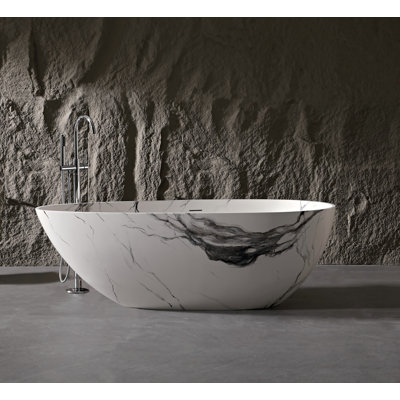 59" Freestanding Soaking Modern Tub Luxury Marble Bathtub For Apartment