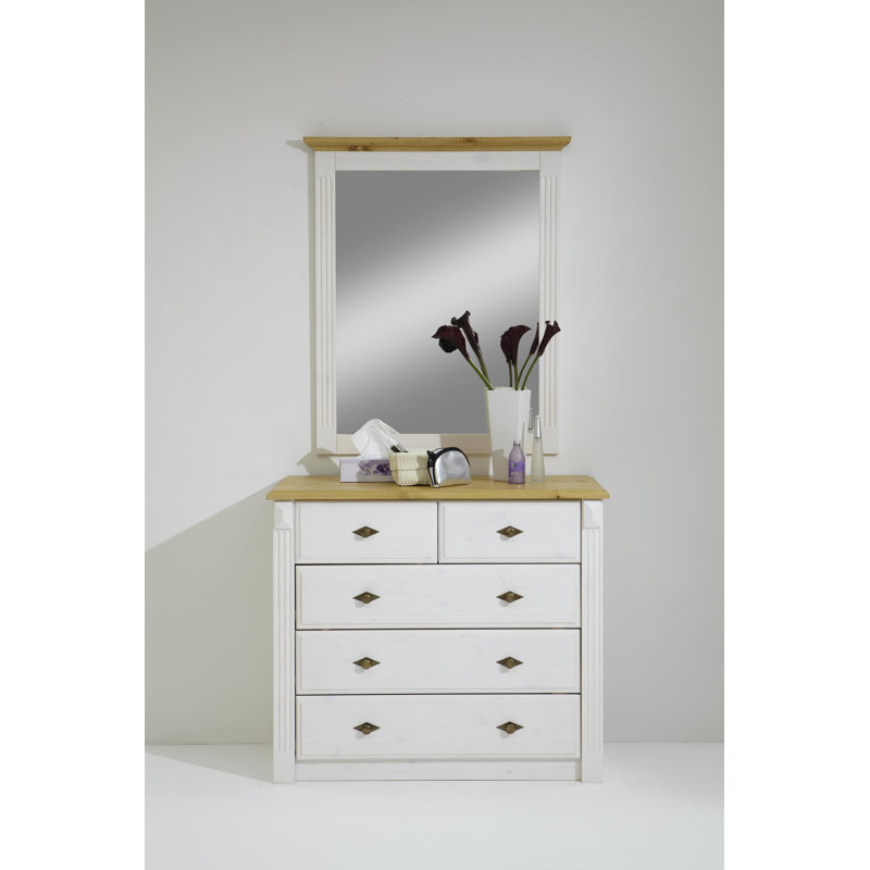 Eva Wood Flat Wall Mirror, White/Brown