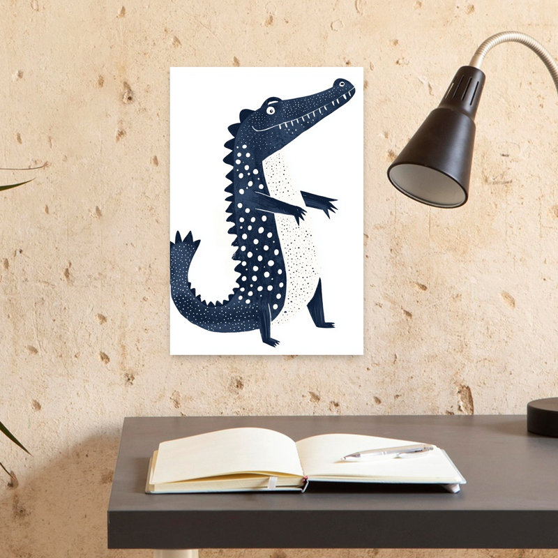 Polka Dot Crocodile Modern Playful Whimsical Alligator Crocodile Wall Art Print 1 Piece Wrapped Canvas Wall Art