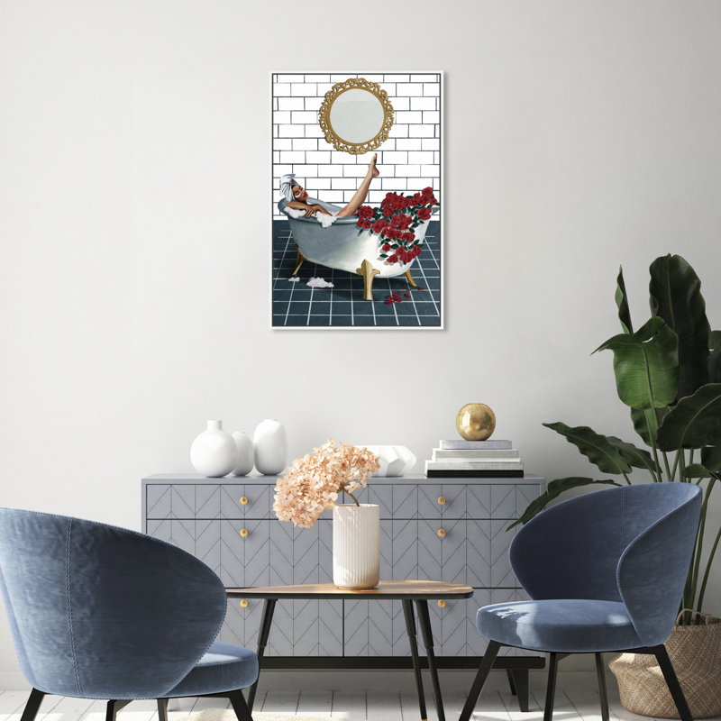 «Bathtime Lounge II», reproduction sur toile, H 30 po x l 20 po, Cadre blanc