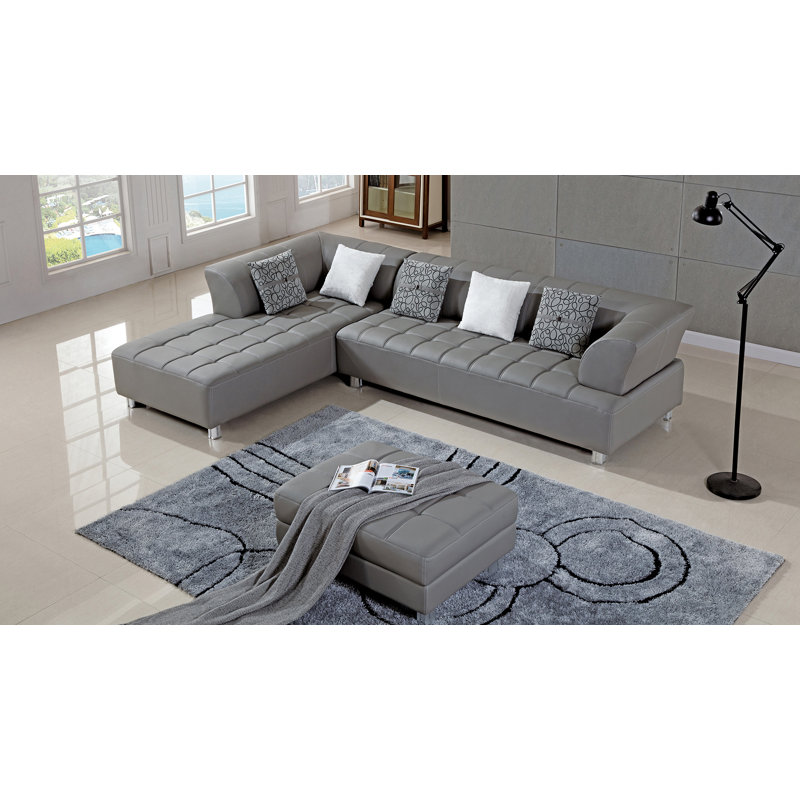 Henriquez Faux Leather L-Shaped Sectional, Gray Faux Leather, Left Hand Facing