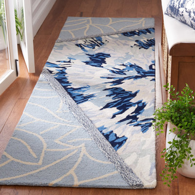 Tapis en laine touffeté à la main bleu clair / bleu marine