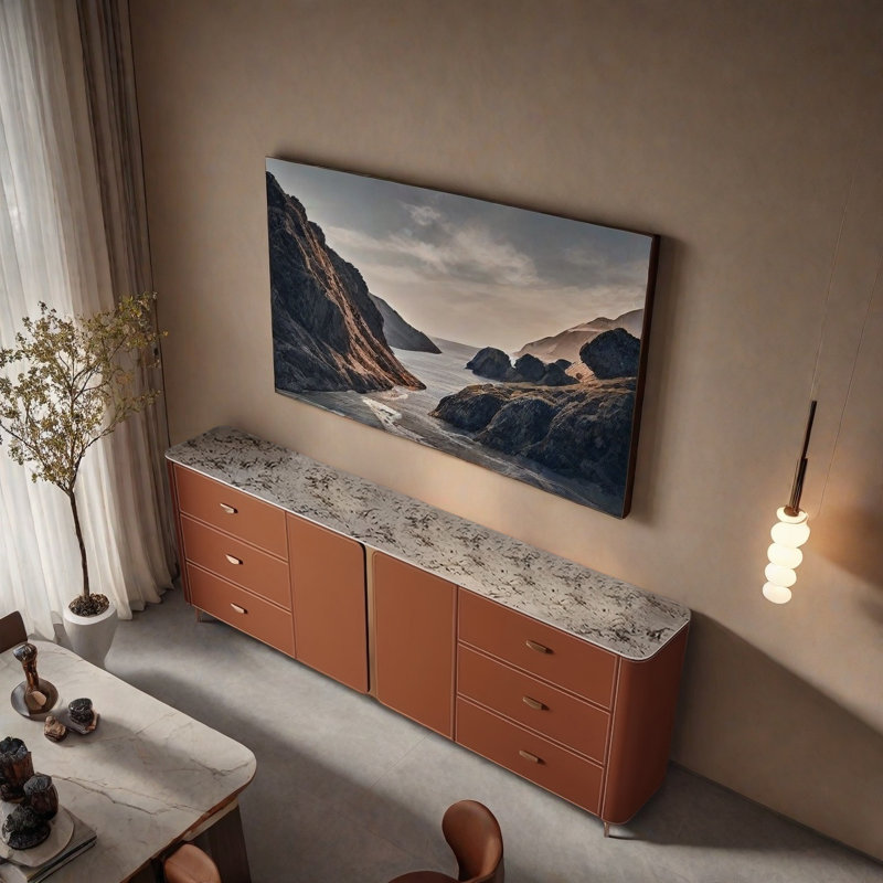 Italian Minimalist Luxury Sideboard, 35.43" H x 55.12" W x 13.78" D, Orange