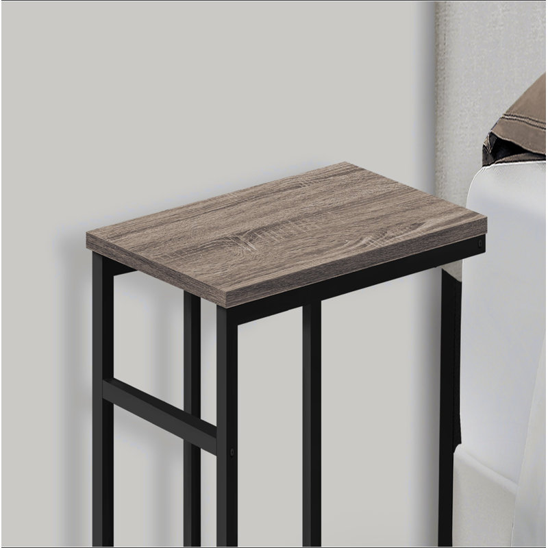 Table d'appoint en forme de C pour le salon ou la chambre à coucher, stratifié brun avec métal noir, table de bout en cascade contemporaine | Idée de cadeau