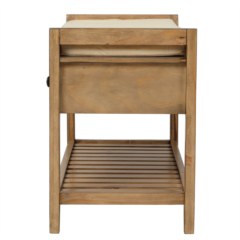 4 Pair Shoe Storage Bench with Removable Cushion, Brown Wood