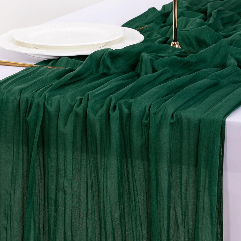 120" (10ft) Boho Cheesecloth Table Runner - Emerald Green, Emerald Green