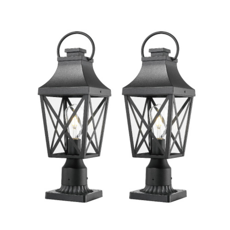 Paquet de 2 lampadaires d'extérieur noir texturé de 21,3 po à fixation sur pilier pour les jardins