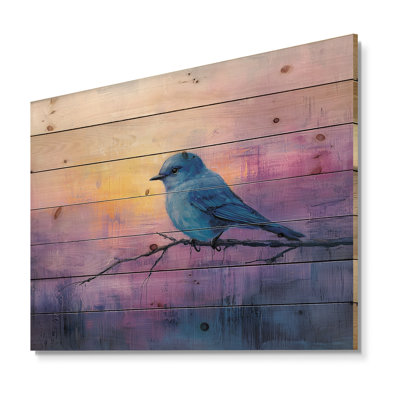 Oiseau bleu dans la soirée - reproduction d'oiseau sur bois de pin naturel