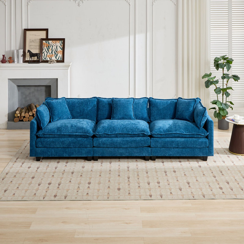 113.8'' Upholstered Sofa, Blue