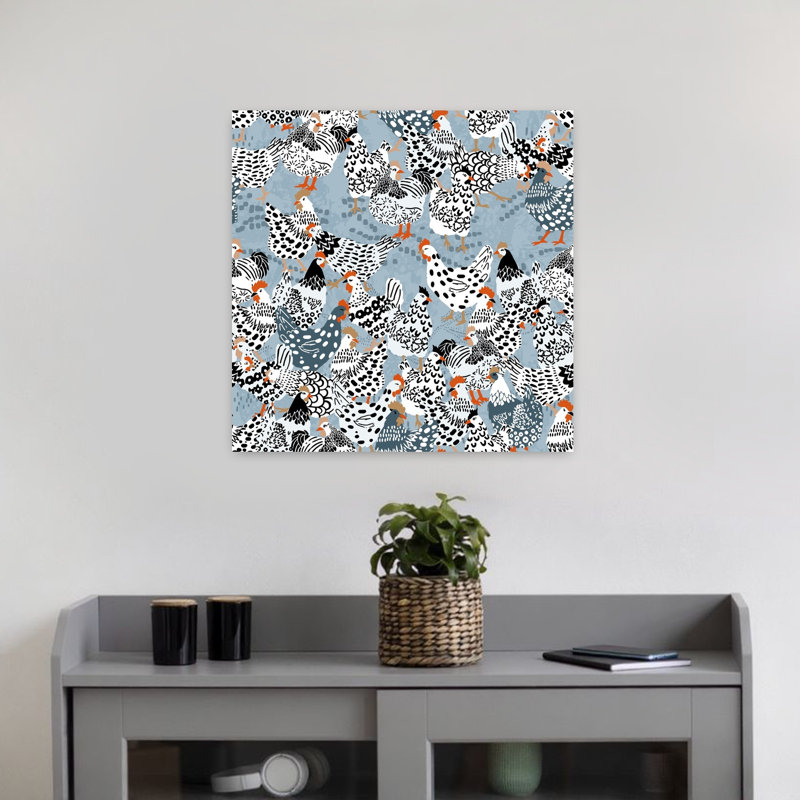 Farmhouse Chickens Pattern by Annick - Wrapped Canvas Print, 45.72 cm H x 45.72 cm W