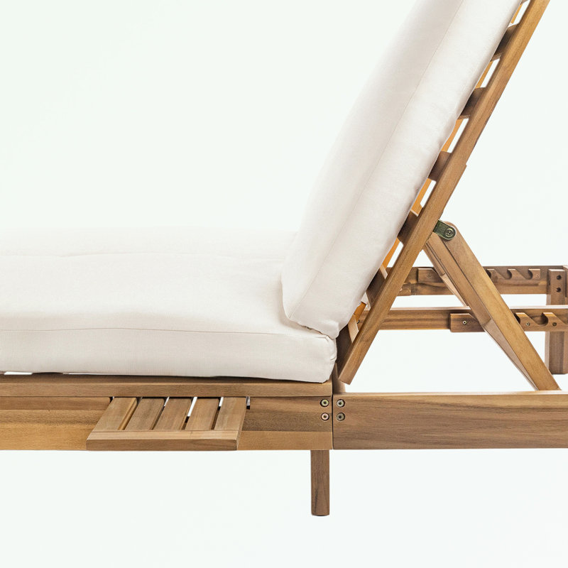 Chaise longue double à 5 positions avec dossier réglable et coussins latéraux pliables, Naturel