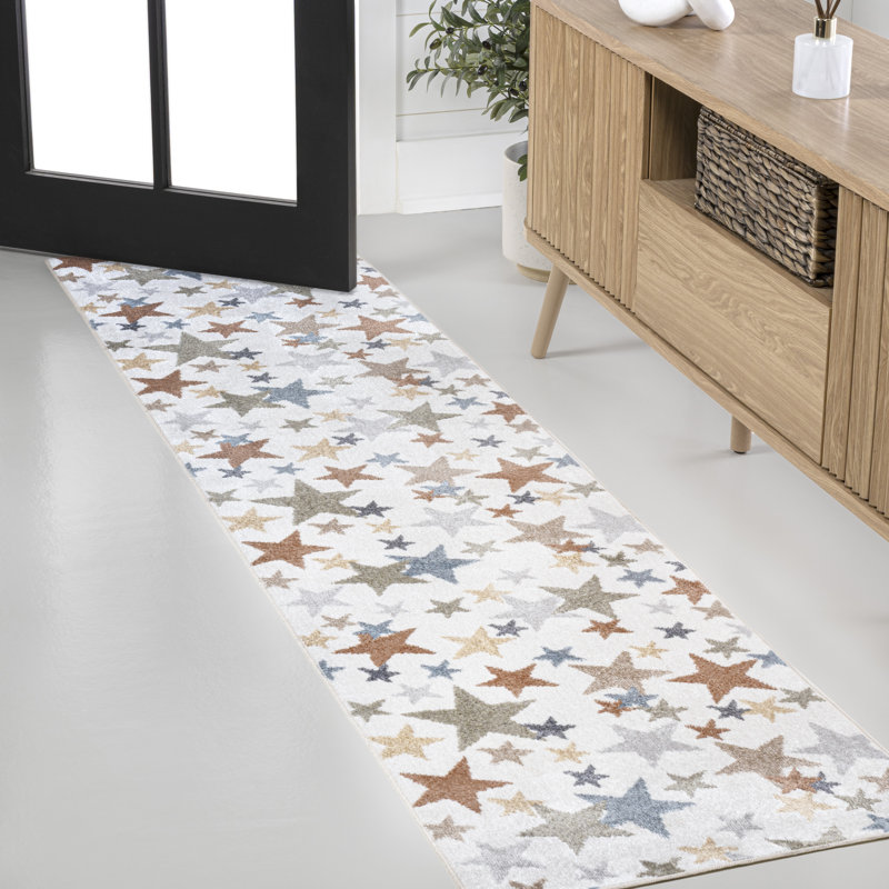 Tapis ivoire / bleu / orange lavable à la machine Bergvin Star Gazer, Tapis de couloir 2 pi x 7 pi 10 po