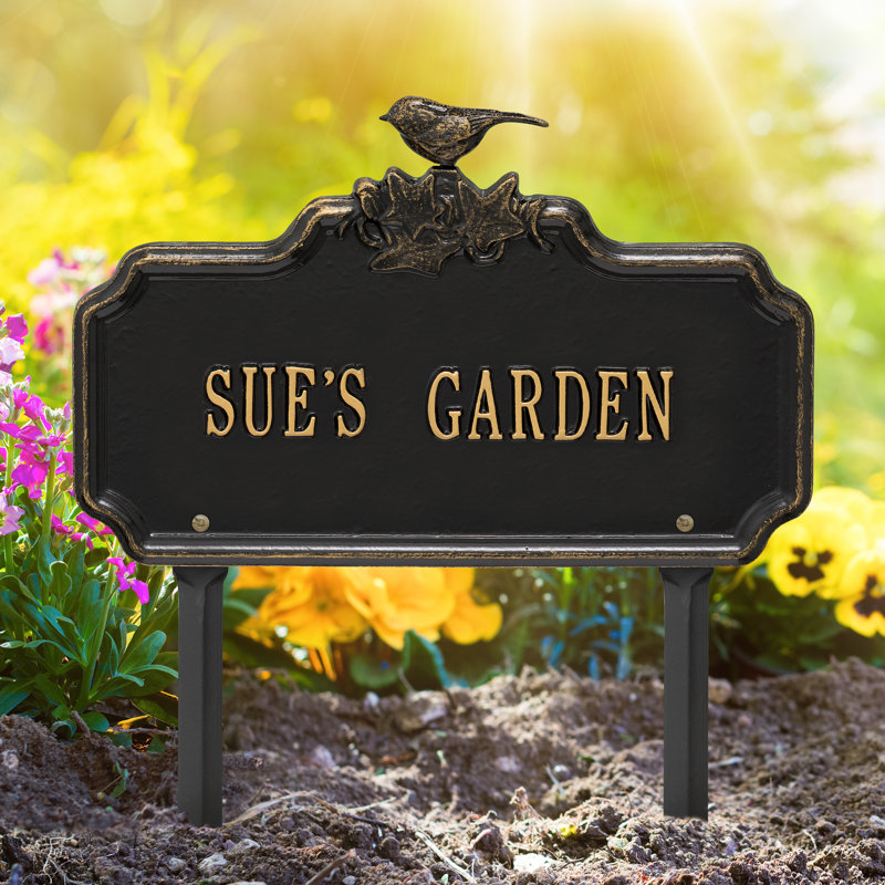 Chickadee Ivy 1-Line Personalized Garden Sign, Black/Gold, Yes