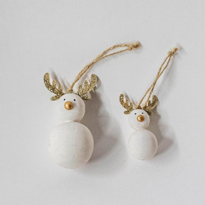 Ornements en forme de bonhomme de neige avec bois, ensemble de 2