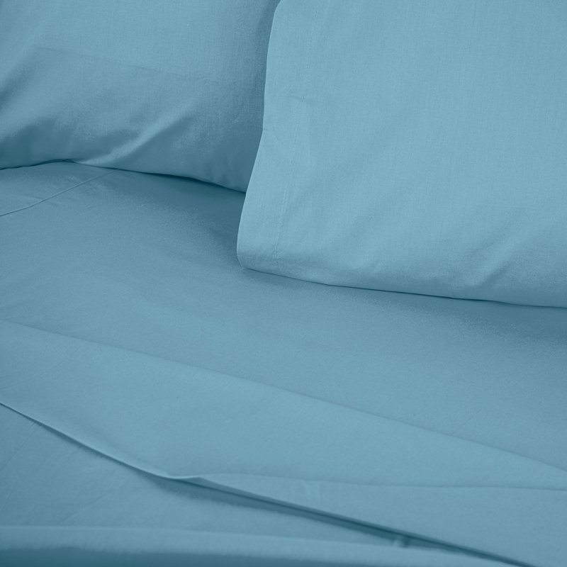 Premium Ranforce Single Fitted Sheet, 39 x 79 + 11.8 Deep Pocket, 100% Cotton, 145 Thread Count | Soft Blue Color, Machine Washable at 86°F | Perfect for Comfortable Sleep & Easy Care