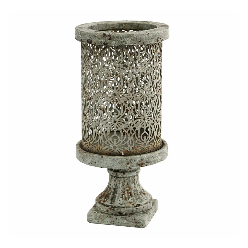 Porte-bougie décoratif, motif filigrane, ciment gris vieilli 12 po