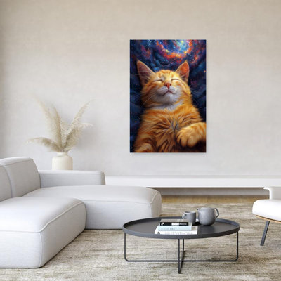 Sleeping Cosmic Kitten Colorful Peaceful Serene Cat Landscape Nature Wall Art Print 1 Piece Wrapped Canvas Wall Art