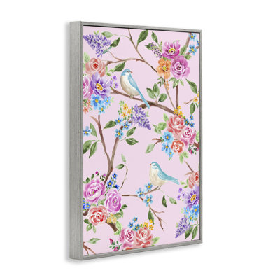Pink & Blue Spring Florals Framed Giclee, design by Corinne Haig