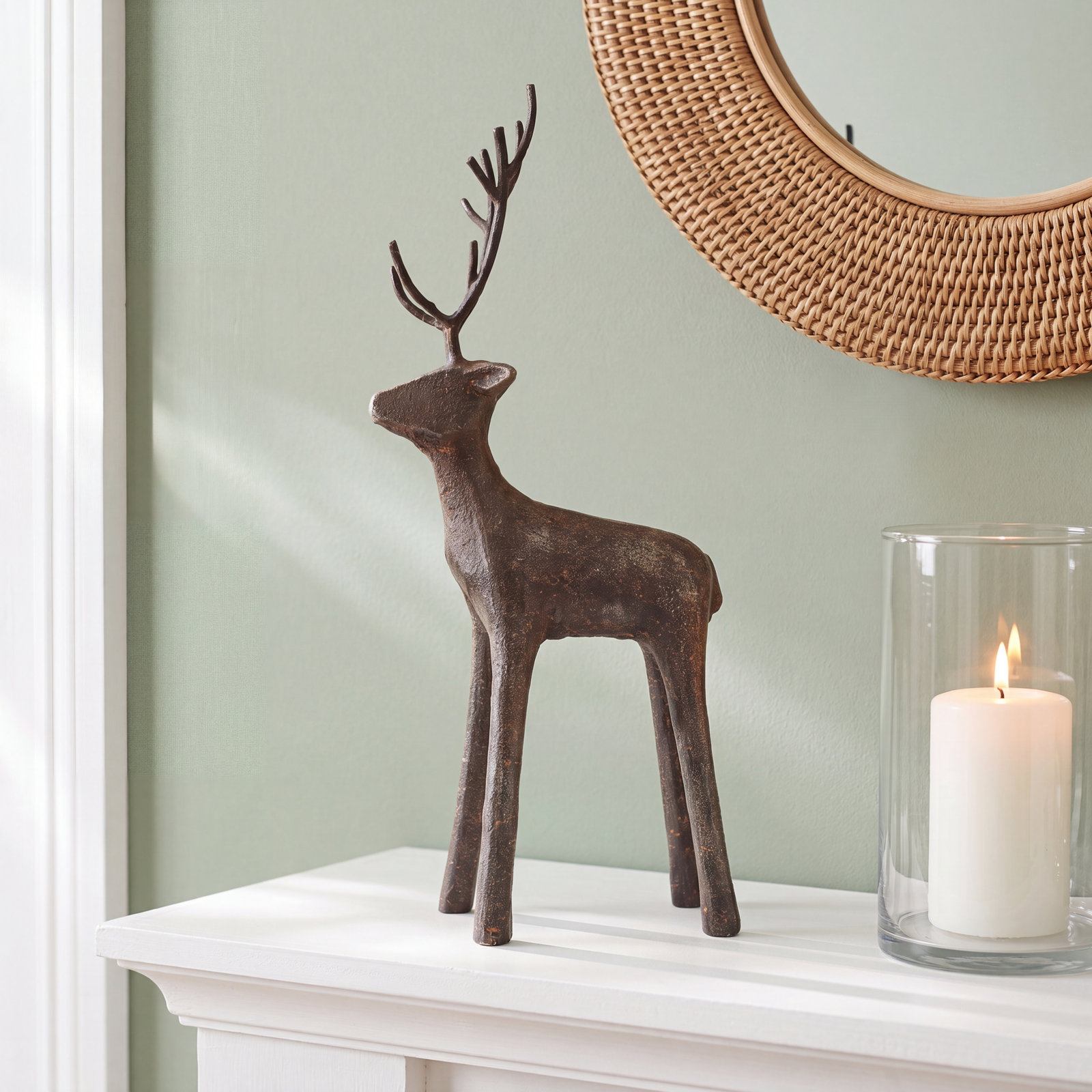 Cast Iron Standing Deer, 13.4" H X 5.9" W X 2.4" D