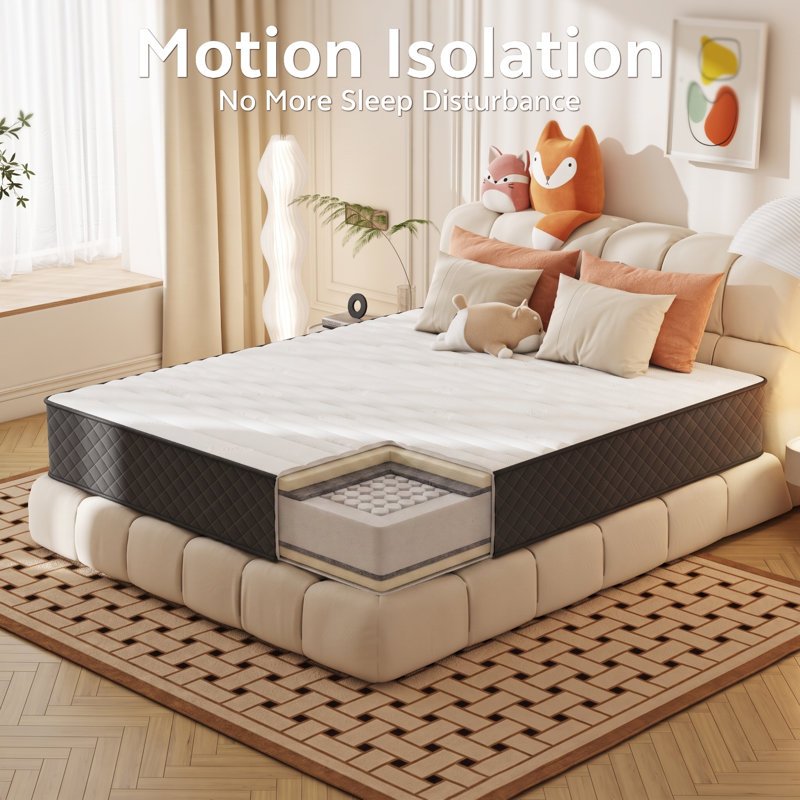 Alwyn Home Innerspring Mattress Medium Hybrid Mattress in a box With Certipur-US Certified Pocket Spring, Pressure Relief, and Motion Isolation