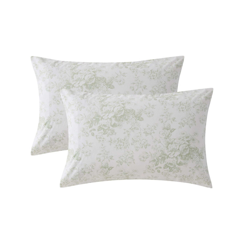 Laura Ashley Printed Cotton Percale Pillowcase Set, Standard Pillowcase Set, Toile Delight Green