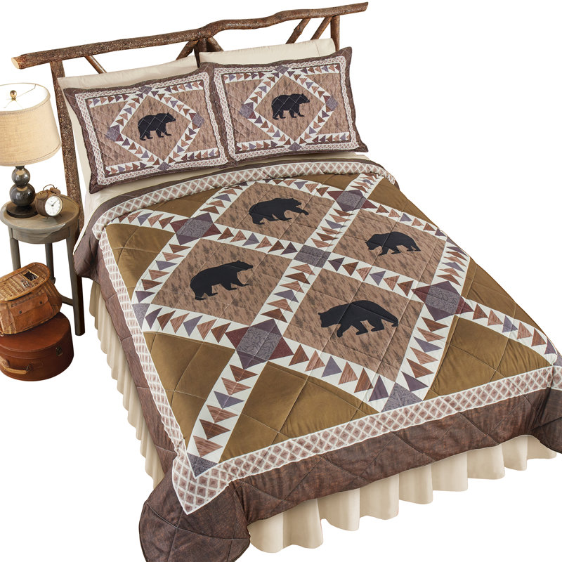 Northwoods Rustic Bear Patchwork Comforter Set, Queen Comforter + 2 Standard Shams