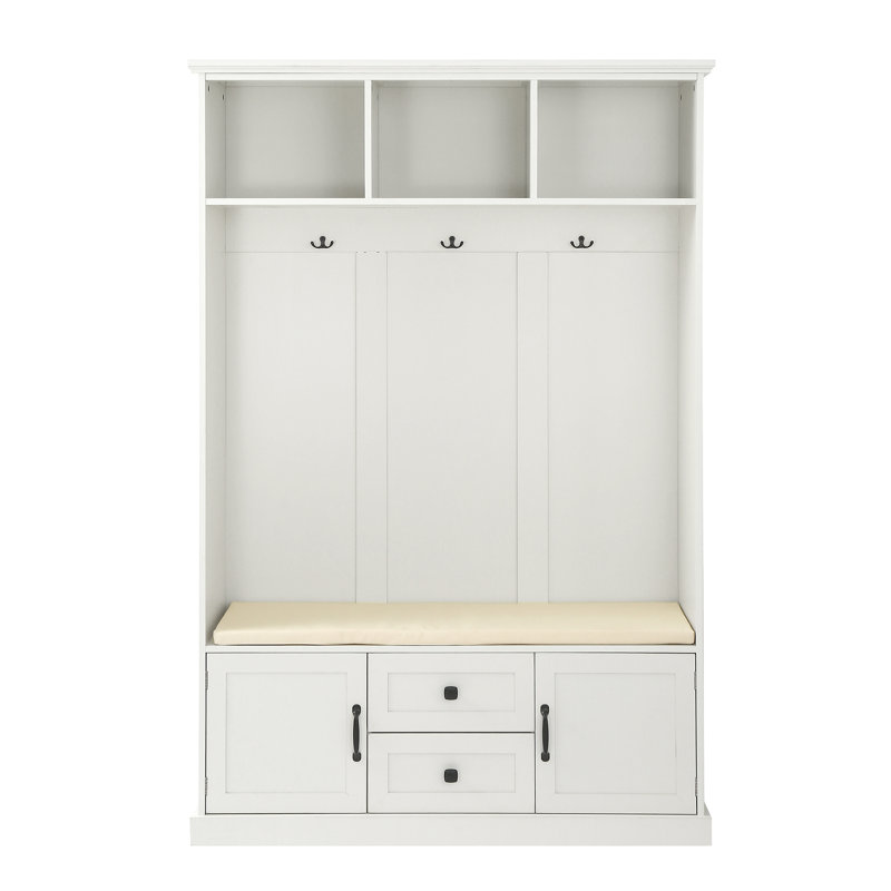 Riju Hall Tree 47.2'' Wide with Bench and Shoe Storage, White