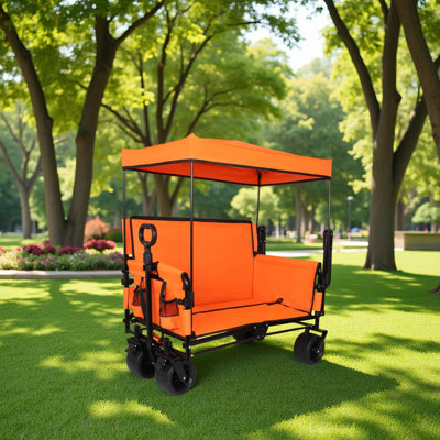 3-In-1 Folding Wagon Cart With Bench Seat & Storage, 500Lbs Heavy-Duty, 180L Capacity