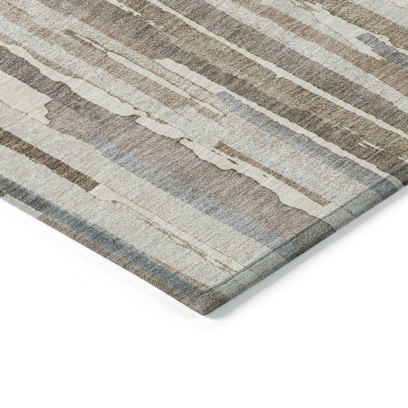 Tapis extérieur lavable rayé ivoire et beige 10 pi x 14 pi