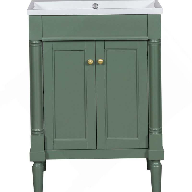Meuble-lavabo 24 po avec lavabo supérieur, meuble de rangement moderne à 2 niveaux, meuble-lavabo simple, grandes tablettes de rangement (Remplacer SW000102AAF)
