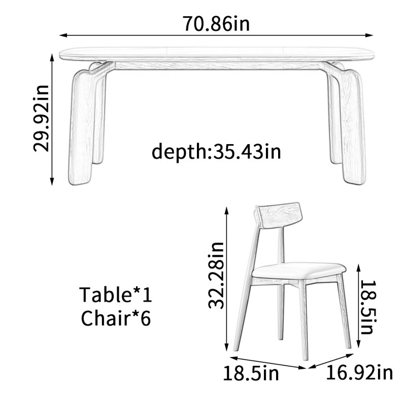 Table de salle à manger Modern, H 29,92 po x L 70,86 po x l 35,43 po