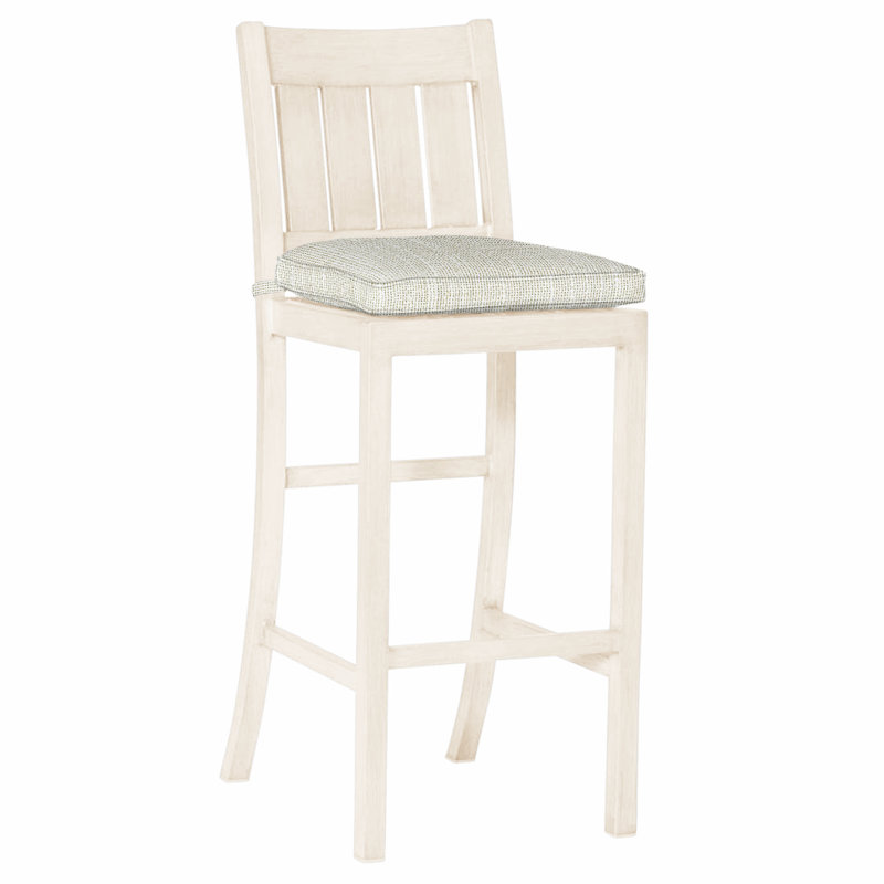 Club 30" Patio Bar Stool with Cushion, Chalk, Welt, Rollo Cream
